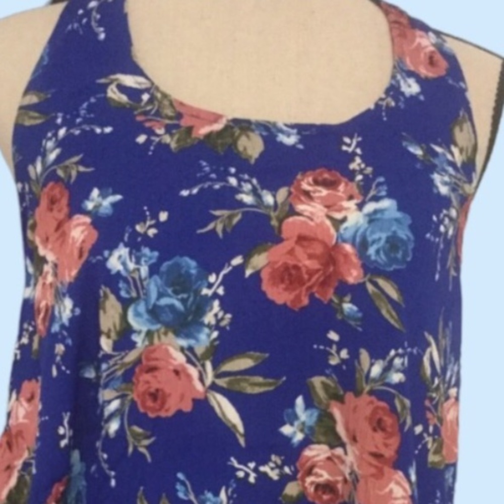 ❌DONATED❌Royal Blue Floral Print Ruffled Strap Design Tunic Top - Picture 5 of 10